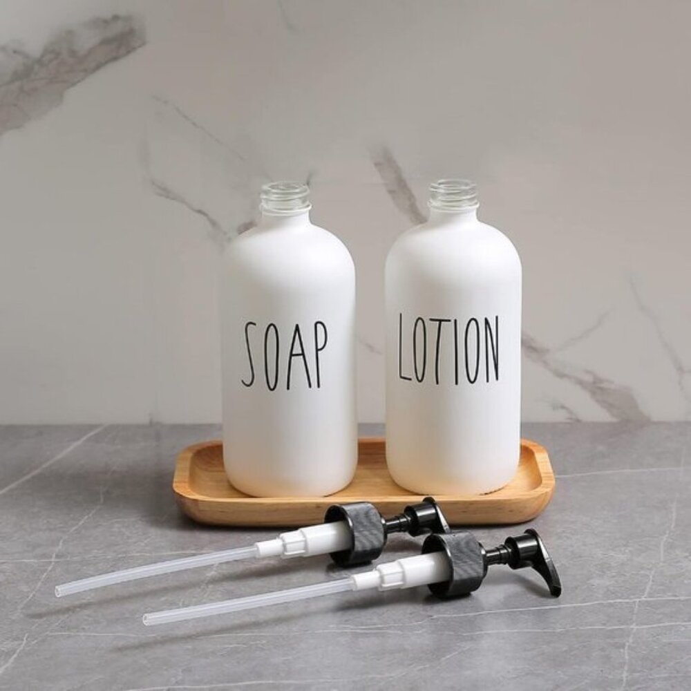 New White Soap Dispenser Set for Bathroom, Hand Soap & Lotion, Farmhouse Decor